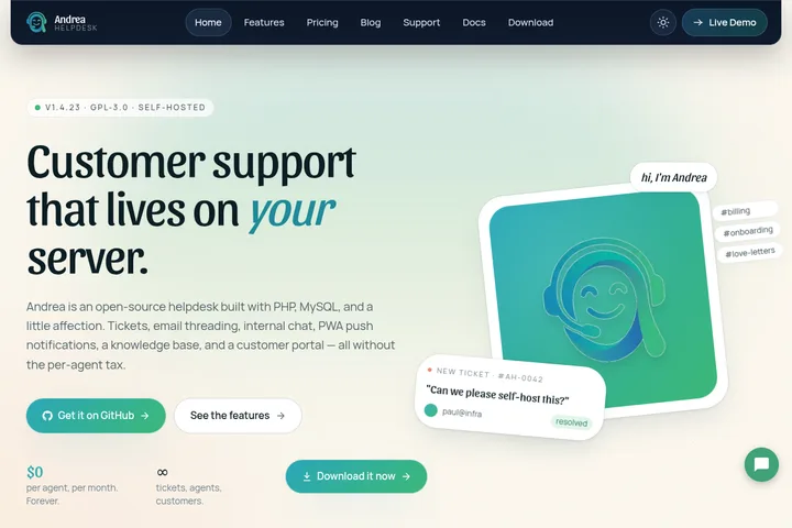 Screenshot of Andrea Helpdesk